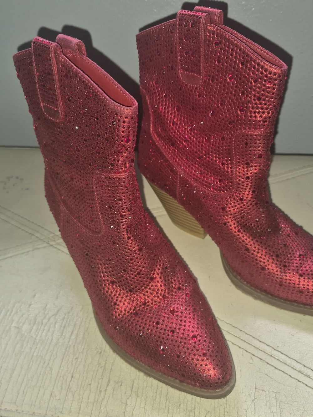 Women's Red Embellished Western Ankle Boots